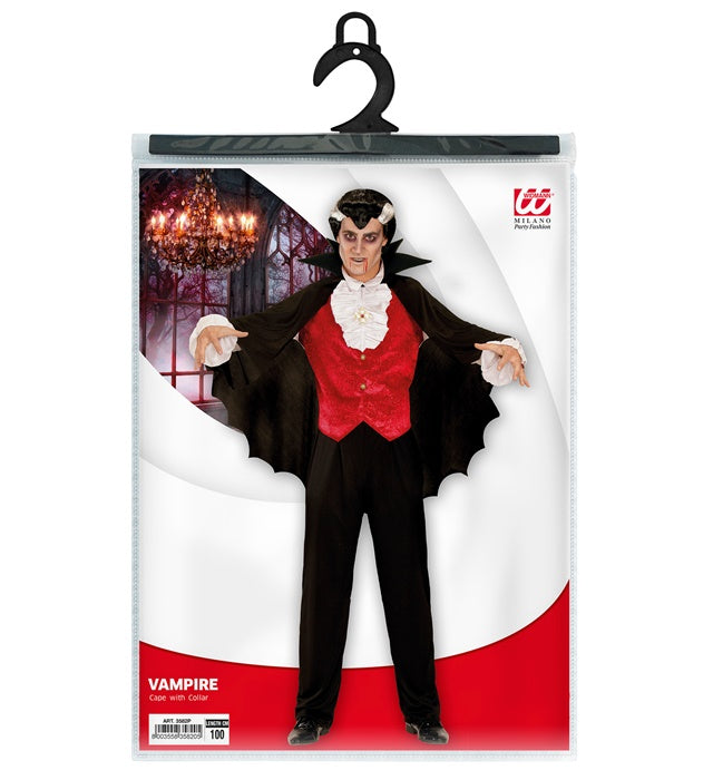 Schwarzer Vampirumhang mit hohem Kragen, Länge 100 cm, Halloween Kostümzubehör