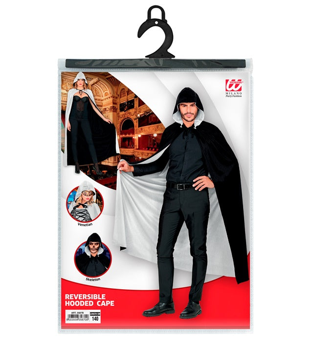 Wendeumhang Schwarz Weiß mit Kapuze 140 cm für Fasnacht und Karneval
