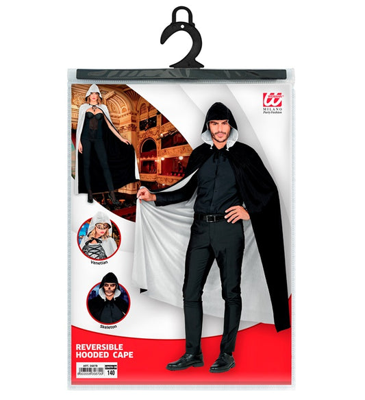 Wendeumhang Schwarz Weiß mit Kapuze 140 cm für Fasnacht und Karneval