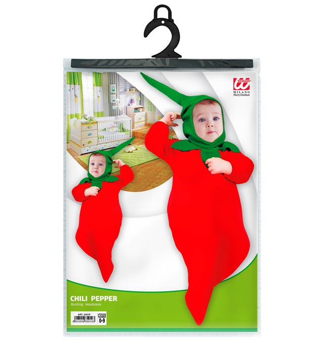 Kostüm Schlafsack kleine Chilischote mit roter Kopfbedeckung für Fasnacht