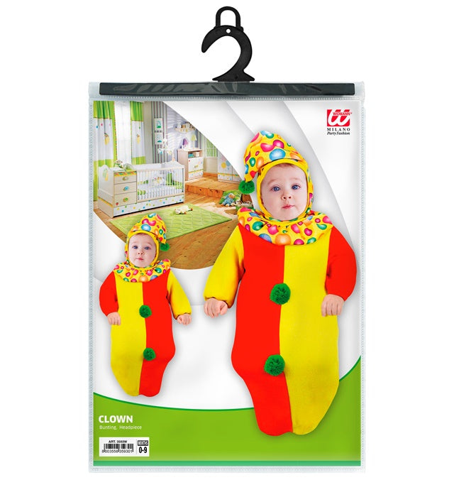 Clown Schlafsack Kostüm mit farbiger Kopfbedeckung für Fasnacht