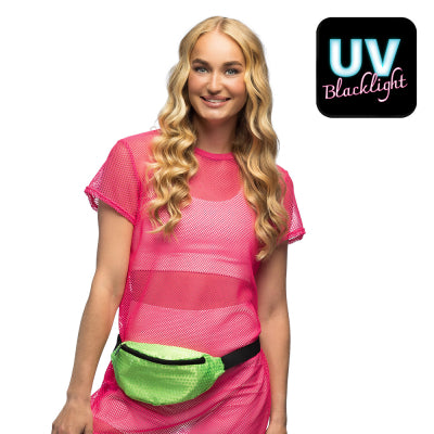 Boland Bauchtasche Neon Grün mit Pailletten 80er 90er Gürteltasche