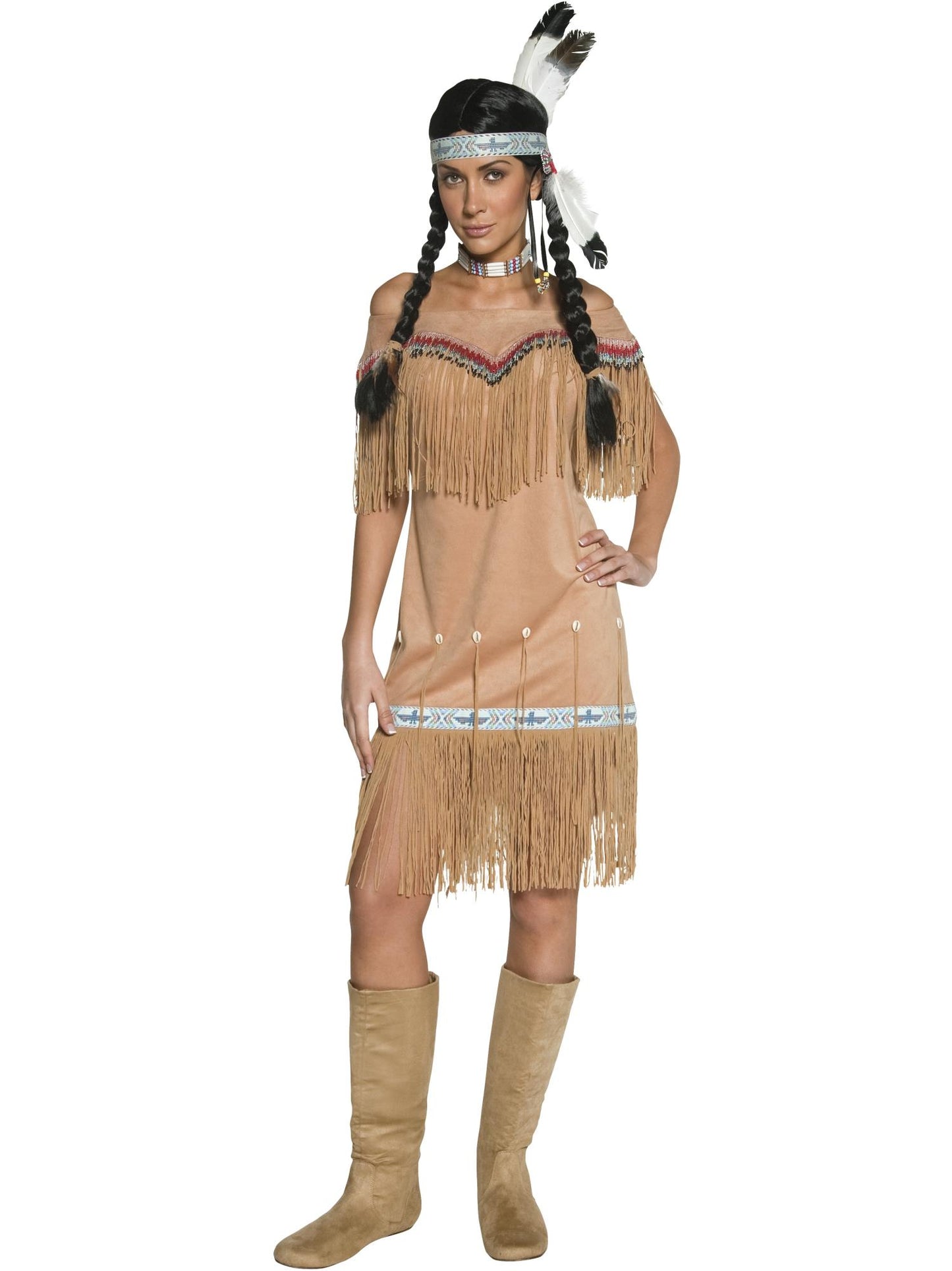 Smiffys INDIAN DeluxeNative American Inspired Lady Costume, Beige CS für Damen