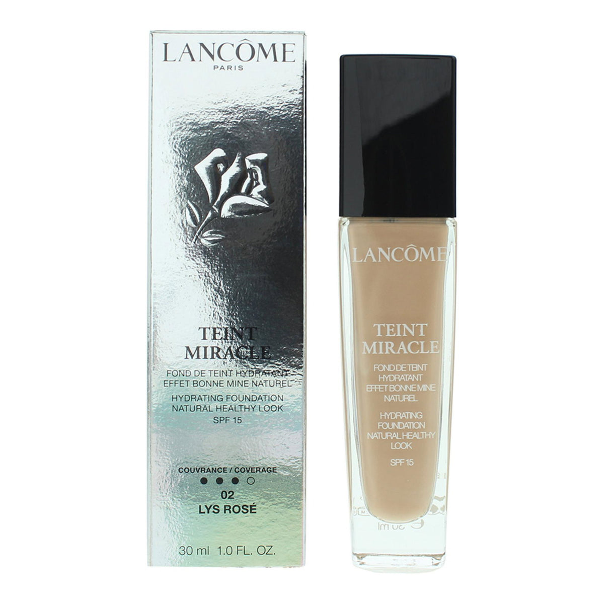 Lancome, Teint Miracle, Mittlere Abdeckung, Flüssige Grundierung, 02, Lys Rose, SPF 15, 30 ml