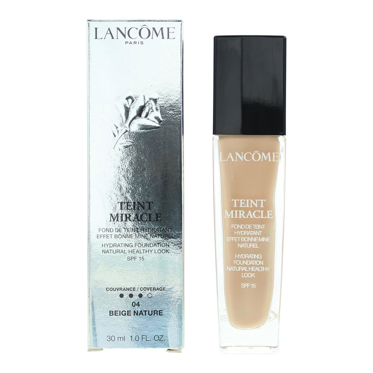 Lancome, Teint Miracle, Natürliche Abdeckung, Flüssige Grundierung, 04, Beige Natur, SPF 15, 30 ml