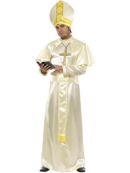 Smiffys Papstkostüm für Herren in White/Cream mit Robe, Hut und Umhang – Produktansicht