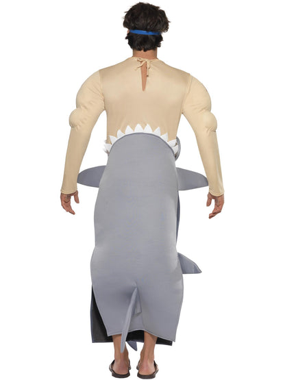Smiffys graues Man-Eating Shark Kostüm für Herren mit Goggles – Detailansicht
