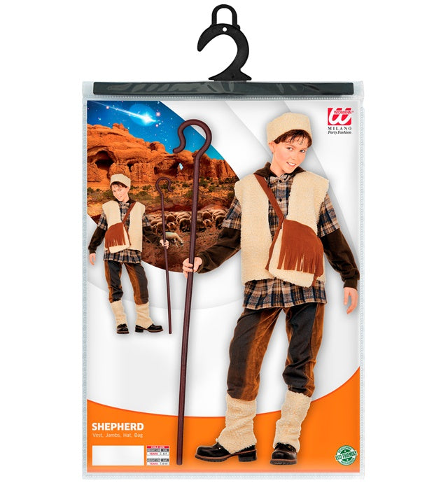 Schafhirten-Kostüm bestehend aus Plüschweste, Tasche, Gamaschen und Hut