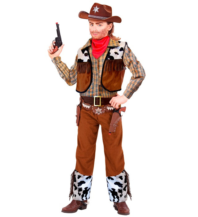 Cowboy-Kostüm Komplettset mit Hemd, Weste, Gürtel und Halstuch für Fasnacht