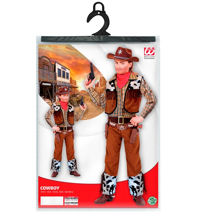 Cowboy-Kostüm Komplettset mit Hemd, Weste, Gürtel und Halstuch für Fasnacht