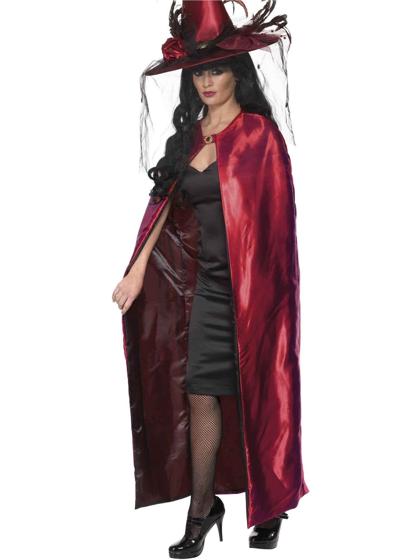 Smiffys Reversible Cape, Red & Black für Damen