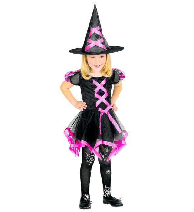 Hexenkleid mit passendem Hexenhut in drei verschiedenen Farben für Fasnacht