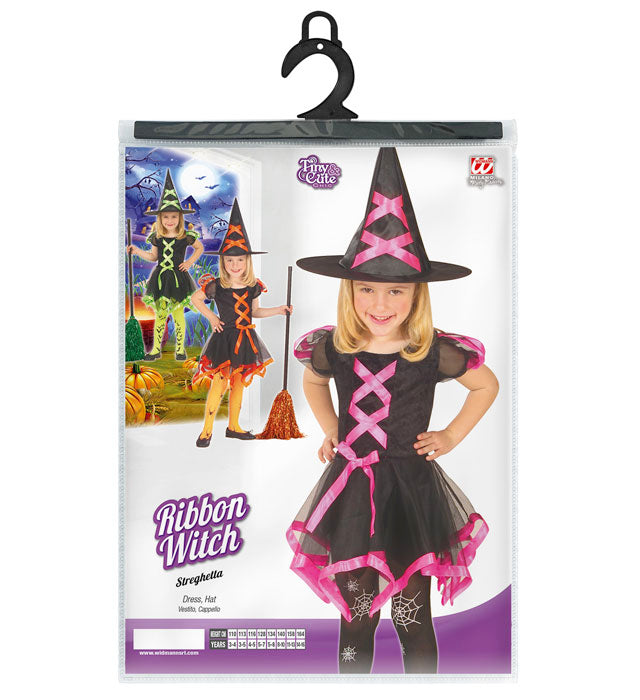 Hexenkleid mit passendem Hexenhut in drei verschiedenen Farben für Fasnacht