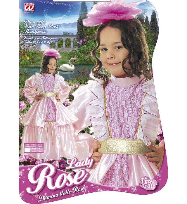 Kleine Rosen Lady Kostüm mit Petticoat, Gürtel und Kopfbedeckung in Rot