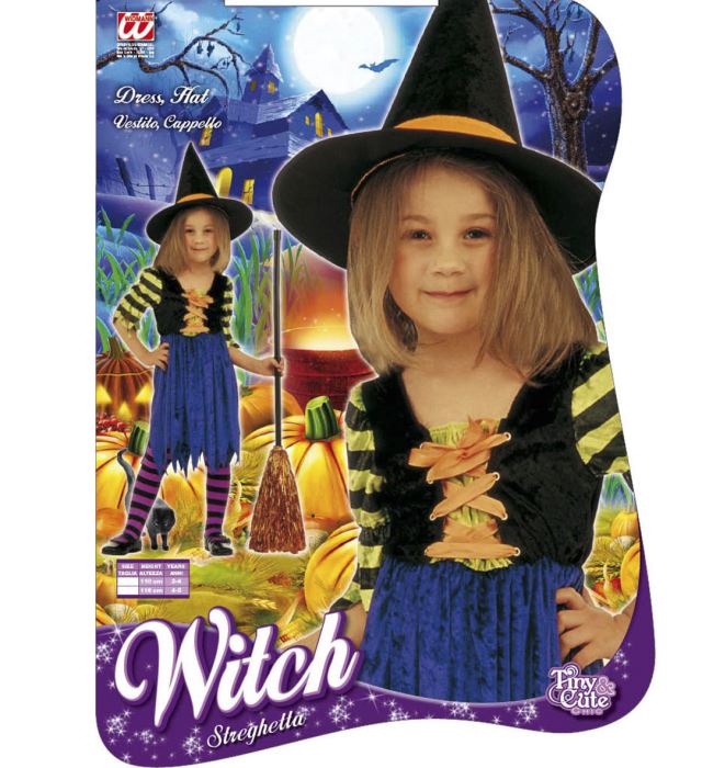 Kinder Hexenkostüm aus Samt mit spitzem Hexenhut und Kleid