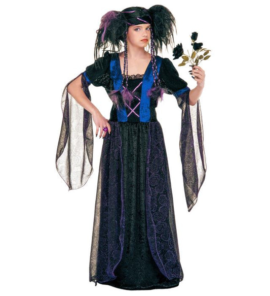 Gotisches Prinzessinnen-Kostüm mit schwarzem Kleid und Schleier für Fasnacht
