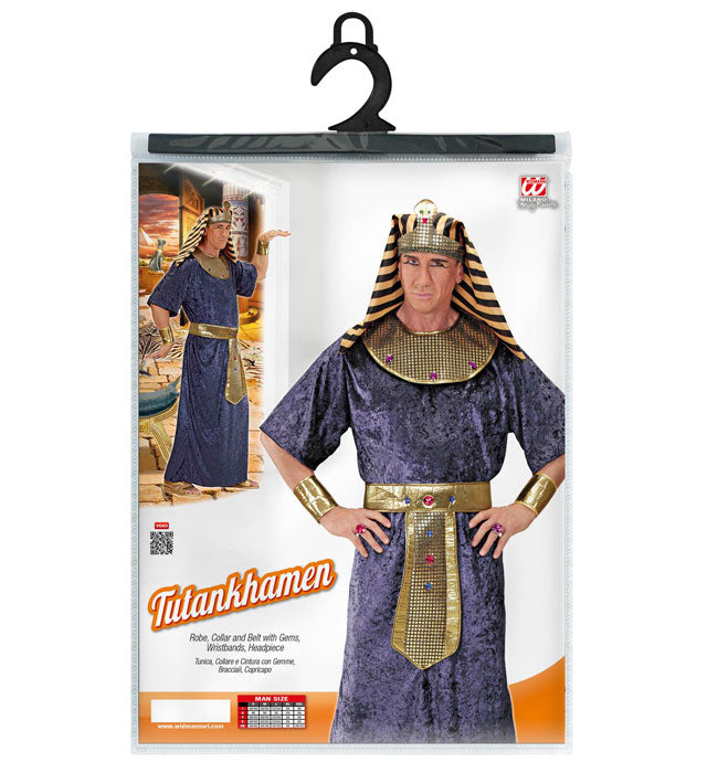 Tutankhamen Fasnacht Kostüm mit Tunika, Halsband, Gürtel und Kopfbedeckung in Edelstein-Optik