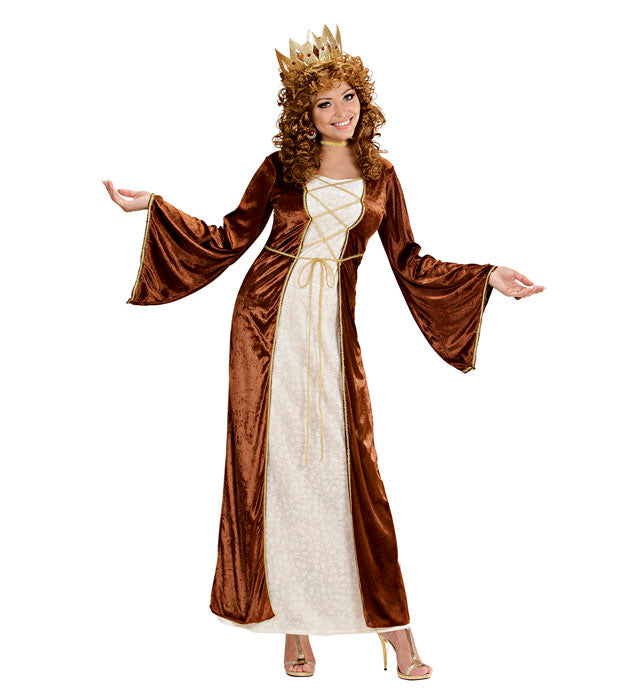 Mittelalterliches Prinzessinnen-Kostüm mit Kleid, Halsband und Krone mit Edelsteinen