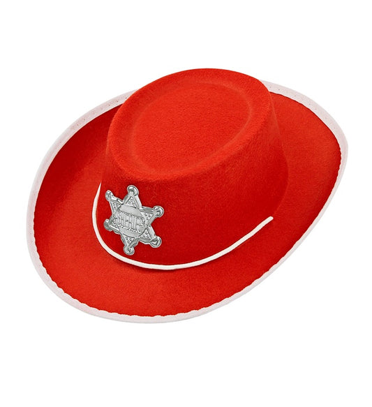 Roter Cowboyhut mit Sheriffstern Kindergröße für Fasnacht und Karneval