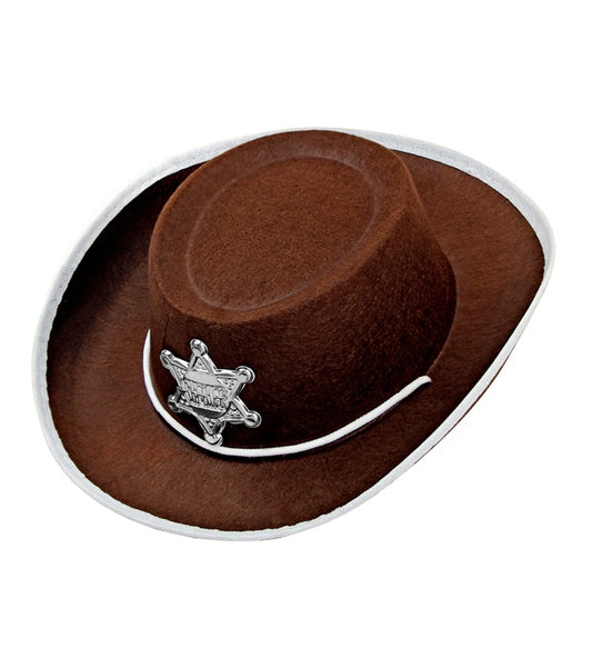 Brauner Cowboyhut mit Sheriffstern für Kinder, Fasnacht Kostümzubehör