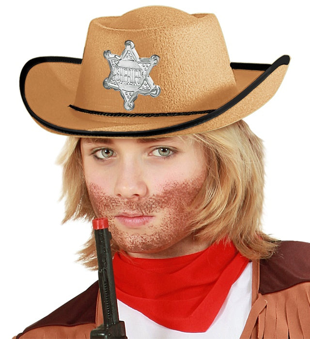 Hellbrauner Cowboyhut mit Sheriffstern für Kinder