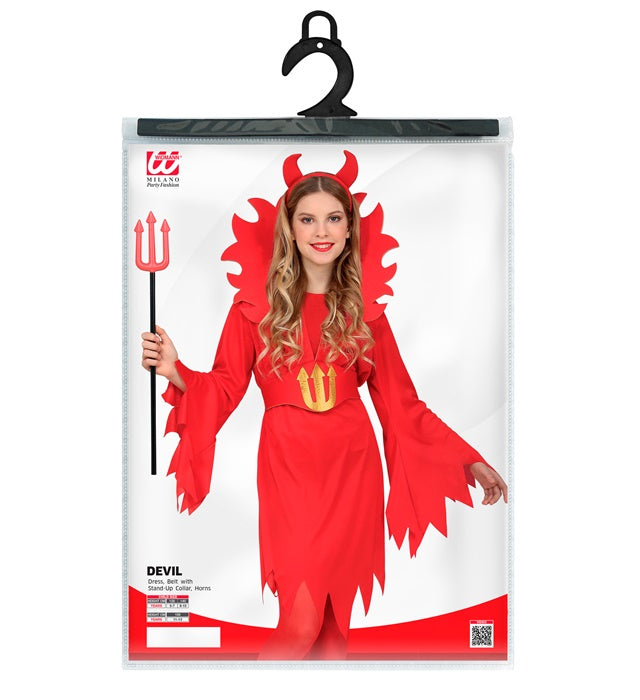 Teufelin Kostüm mit Kleid, Gürtel und großen Hörnern für Fasnacht