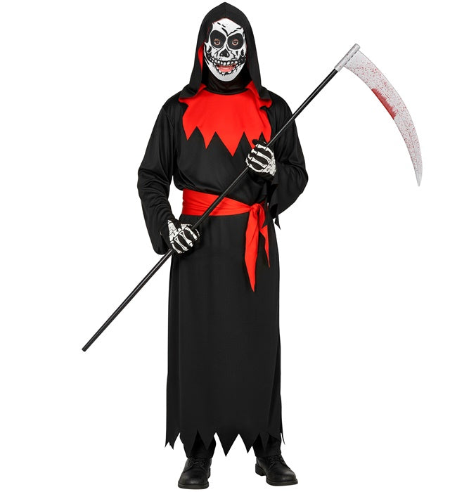 Evil Phantom Kostüm mit schwarzer Kapuzenrobe, Gürtel und Maske