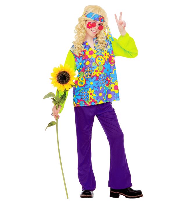 Hippie-Kostüm Set mit Hemd, Hose, Kopftuch und Kette für Fasnacht und Mottopartys