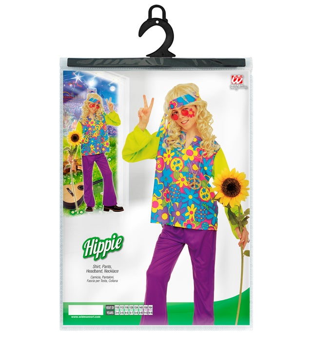 Hippie-Kostüm Set mit Hemd, Hose, Kopftuch und Kette für Fasnacht und Mottopartys