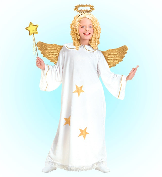 Engel-Kostüm mit weißem Kleid und Heiligenschein für Fasnacht