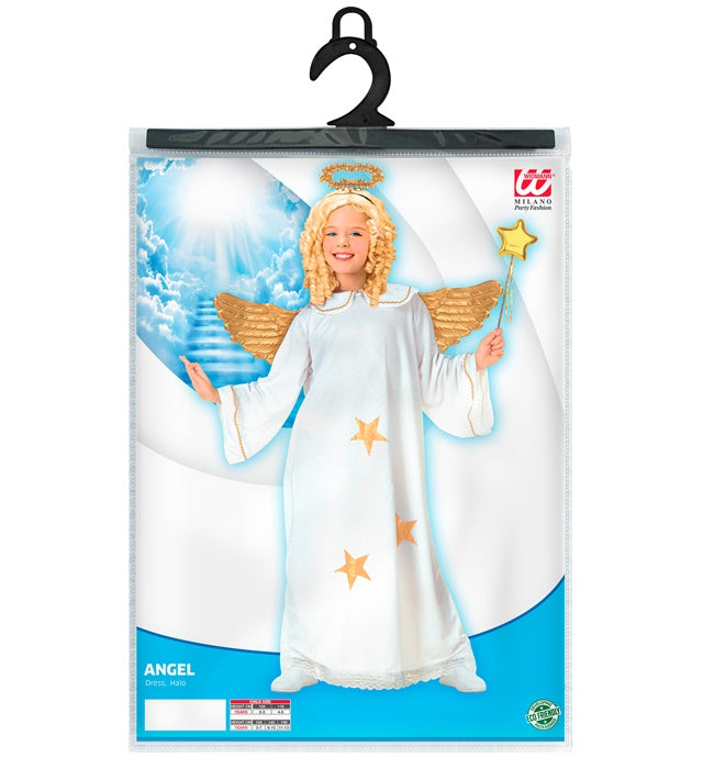 Engel-Kostüm mit weißem Kleid und Heiligenschein für Fasnacht
