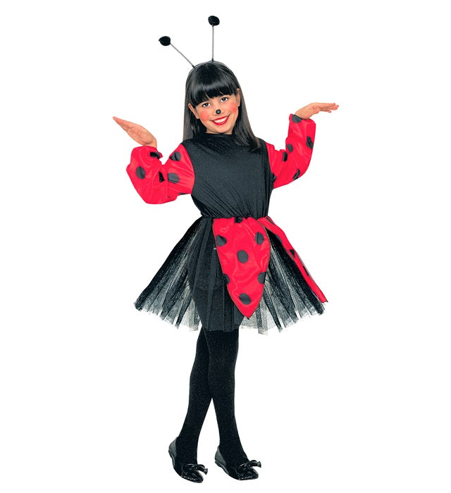 Marienkäfer-Kleid in Rot mit schwarzen Punkten und passenden Antennen