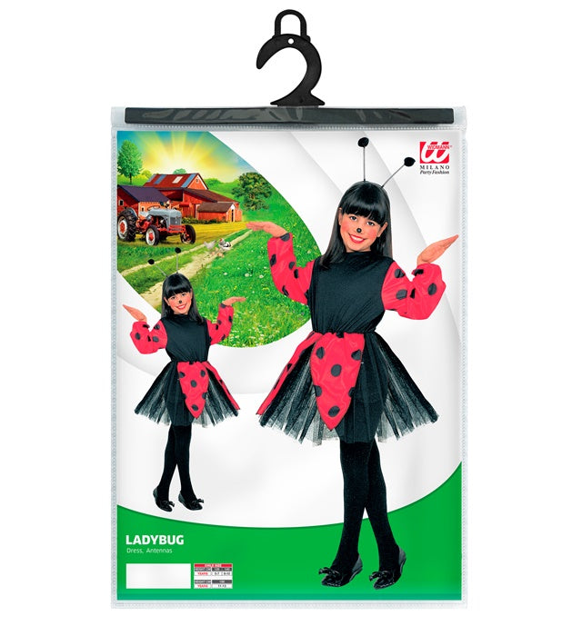 Marienkäfer-Kleid in Rot mit schwarzen Punkten und passenden Antennen