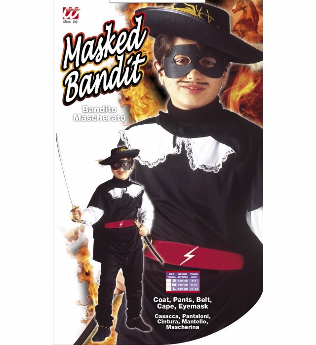 Maskierter Banditenheld Kostüm mit Umhang, Maske und Gürtel