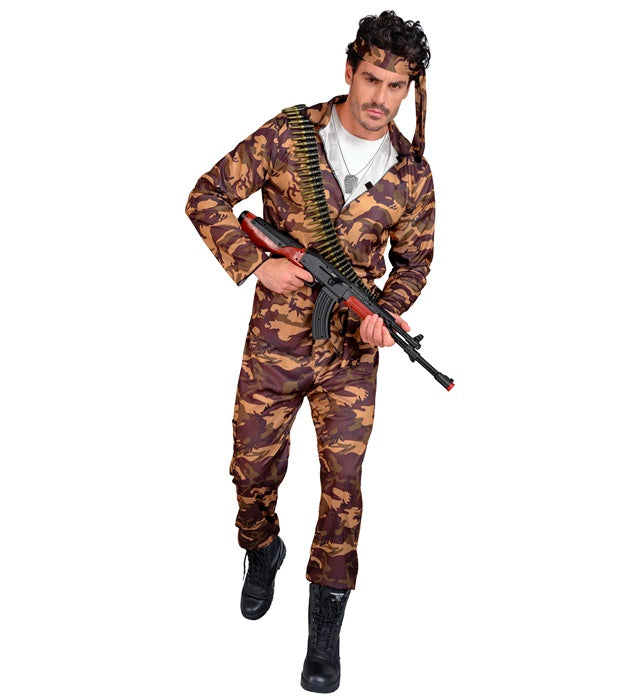 Soldaten-Kostüm mit Oberteil, Hose, Gürtel und Stirnband für Fasnacht
