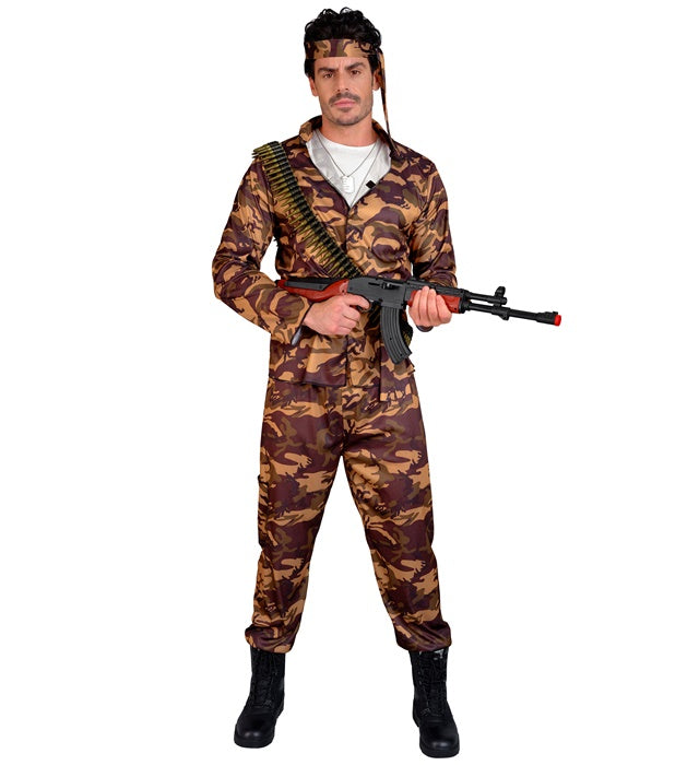 Soldaten-Kostüm mit Oberteil, Hose, Gürtel und Stirnband für Fasnacht