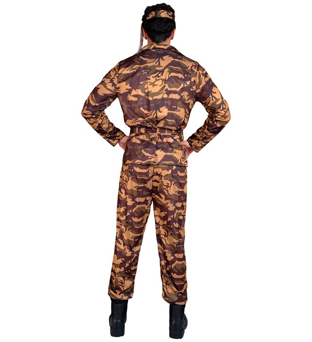 Soldaten-Kostüm mit Oberteil, Hose, Gürtel und Stirnband für Fasnacht