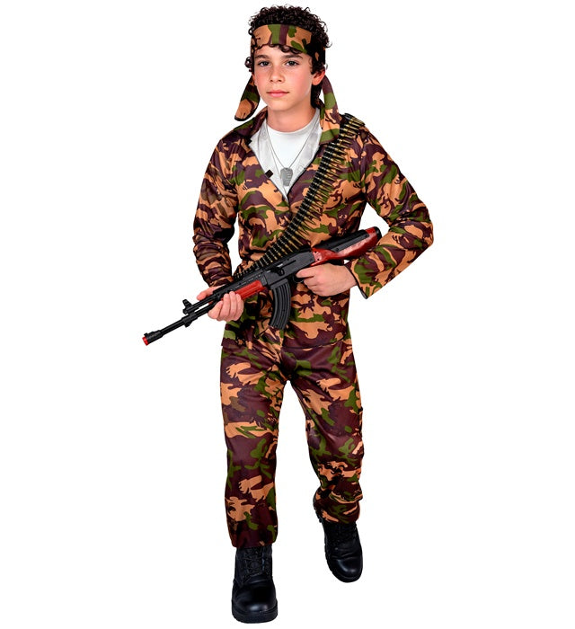 Soldaten-Kostüm Komplettset mit Oberteil, Hose, Gürtel und Stirnband