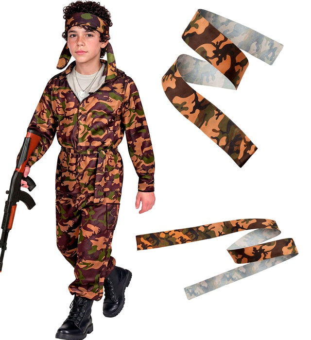 Soldaten-Kostüm Komplettset mit Oberteil, Hose, Gürtel und Stirnband