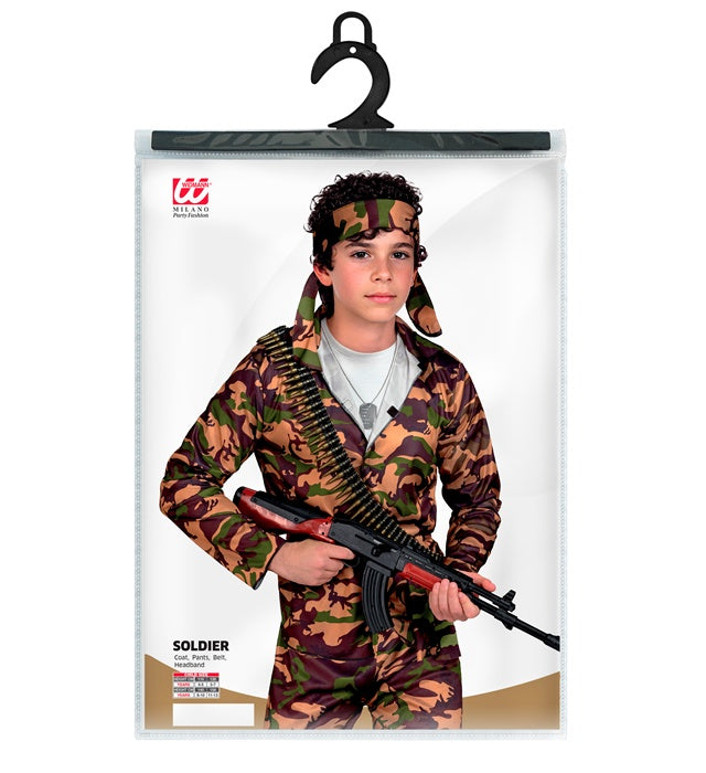 Soldaten-Kostüm Komplettset mit Oberteil, Hose, Gürtel und Stirnband