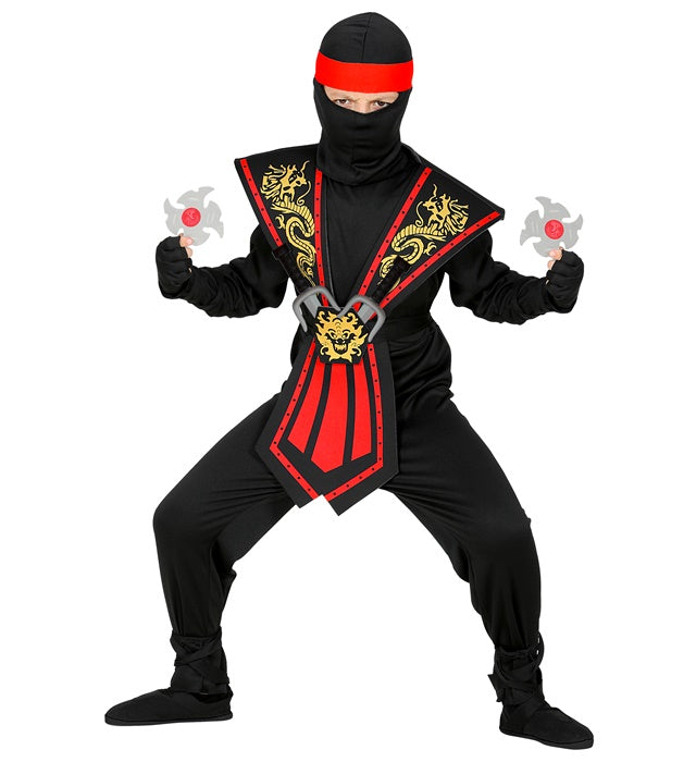 Roter Kombat Ninja Kostüm mit Overall, Brustrüstung, Maske und Waffen-Set