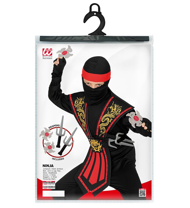 Roter Kombat Ninja Kostüm mit Overall, Brustrüstung, Maske und Waffen-Set