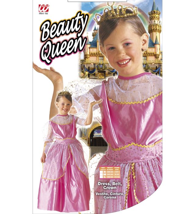 Beauty Queen Kostüm bestehend aus Kleid, Gürtel und Krone für Fasnacht und Mottoparty