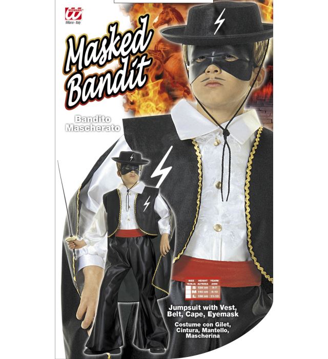 Maskierter Bandit Kostüm mit Umhang, Maske, Weste und Gürtel