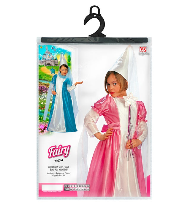 Kinderkostüm kleine Fee in rosa und türkis mit Petticoat, Gürtel und Schleierhut
