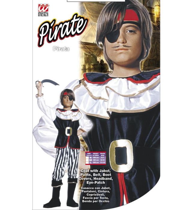 Piratenkostüm mit Mantel, Jabot, Hose, Gürtel, Überstiefel, Kopftuch und Augenklappe