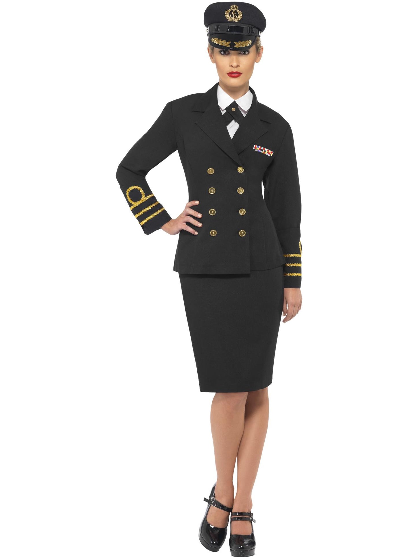 Smiffys UNIFORM Navy Officer Costume, Black CS für Damen