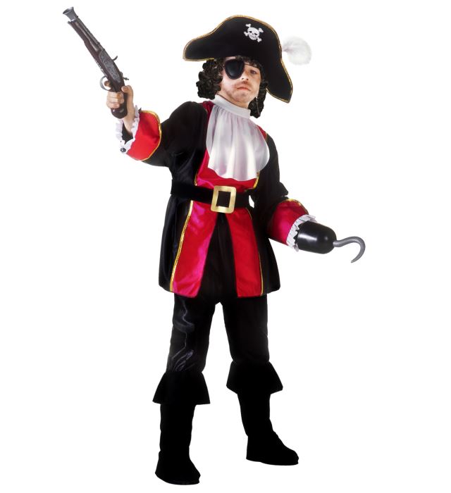 Piratenkapitän-Kostüm mit Mantel, Hose, Hut, Gürtel und Augenklappe