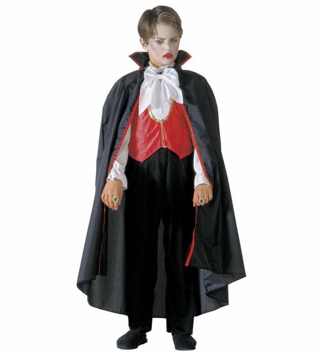 Vampir-Kostüm mit Hemd, Hose, Weste, Fliege und Umhang schwarz-rot