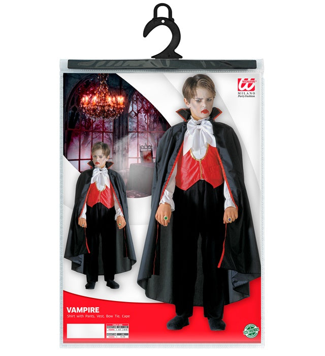 Vampir-Kostüm mit Hemd, Hose, Weste, Fliege und Umhang schwarz-rot